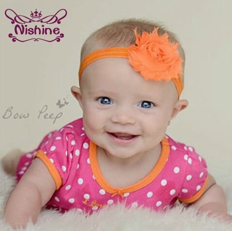 Nishine New 15pcs/lot Elastic Headband Hairband Shabby Flowers Headbands Kids Cute Hair Accessories Gifts
