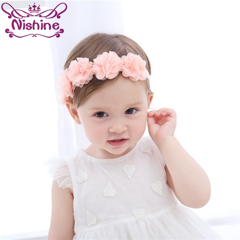 Nishine Baby Hairband Chiffon Flower Headband Bandage Lace Girls Hairpiece Child Hair Accessory Party Christmas Gift