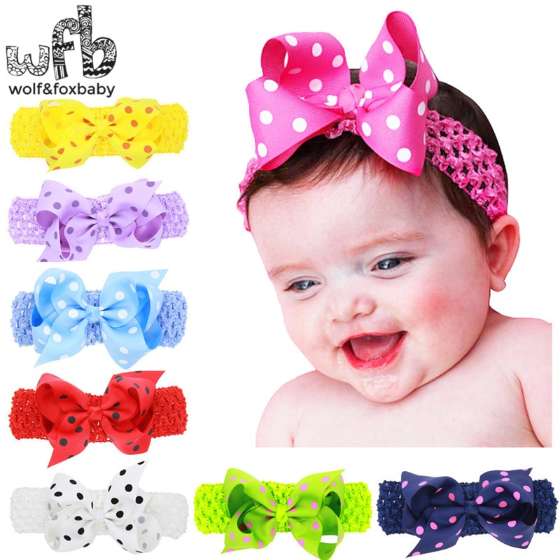 Retail headband wave point bowknot fashion hair accessories baby infant Kids children