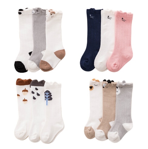 2020 Spring and autumn combed cotton baby socks 0-1-3-year-old baby anti-skid tube stereoscopic cartoon children socks 3 pairs