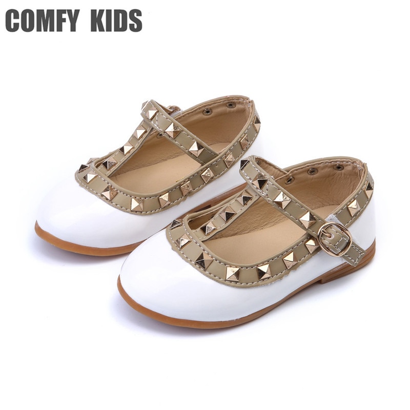 COMFY KIDS Top Selling Girls PU Lather shoes fashion flat with girls princess shoes for girls rivet dance shoes
