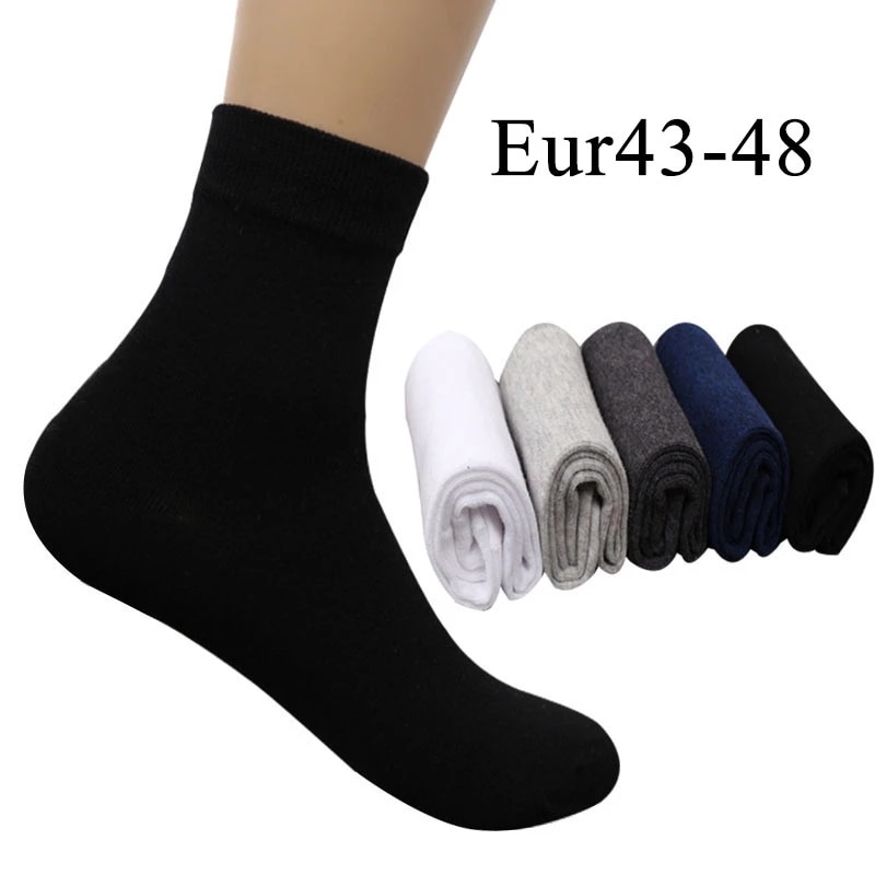 10PCS=5 Pairs Mens Cotton Dress Socks Plus Large Big Size 44, 45, 46, 47, 48, Business Dress Socks Calcetines Classic Sox Meias