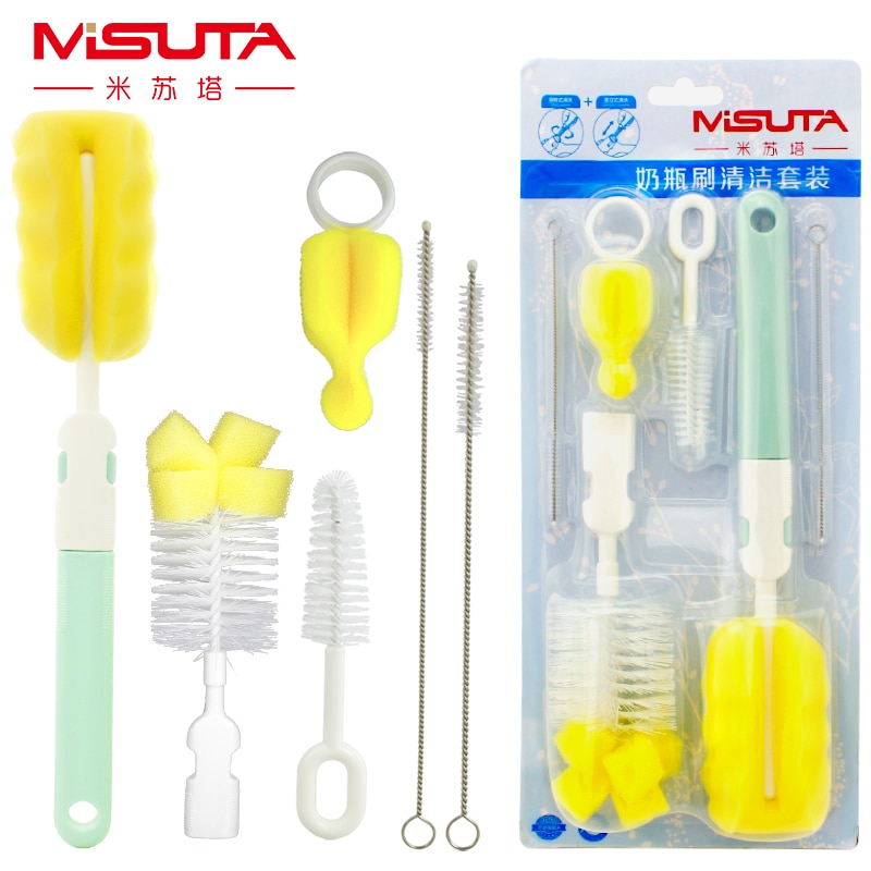 6pcs/set Baby Bottle Cleaning Brush Set 360 degrees Rotating Brush Baby Wash Bottle Brush Sponge Cleaning Brush