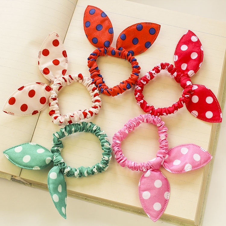 20pcs/lot Lovely Girls Bunny Flower Headbands Rabbit Ears Dot Headwear Elastic Hair Rope Hair bands Children Hair Accessories