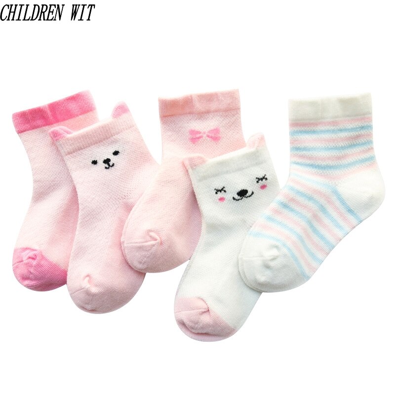 5 Pairs Baby Socks Spring&Summer Cotton 4 Kind Cartoon Cute Patterns Mesh Lace Socks 0- 5 Year Boys Girls Children Socks