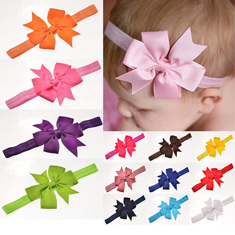 20pcs/lot hair Bow Headband DIY Grosgrain Ribbon Bow Elastic Hair Bands Tie For Newborn kids Hair Accessories