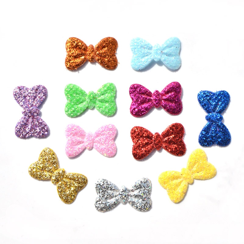 100 Pcs Mischfarben Glitter Vlies Bowknot Filz Stoff Patch DIY Tuch Appliques/Handwerk Hochzeit