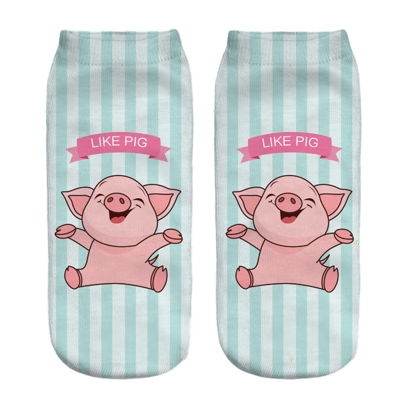 2018 New 3D Printed pink Animal Mini like Pig funny cute cotton short ankle socks for women ladies harajuku korean socks