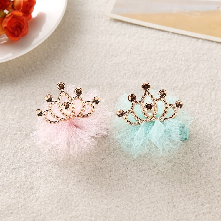 2018 Hot Sale New Design Shiny Crown Hair Clip Girls Hair Accessories Grid Yarn Crown Children Accessories Ribbon Baby Hairpins