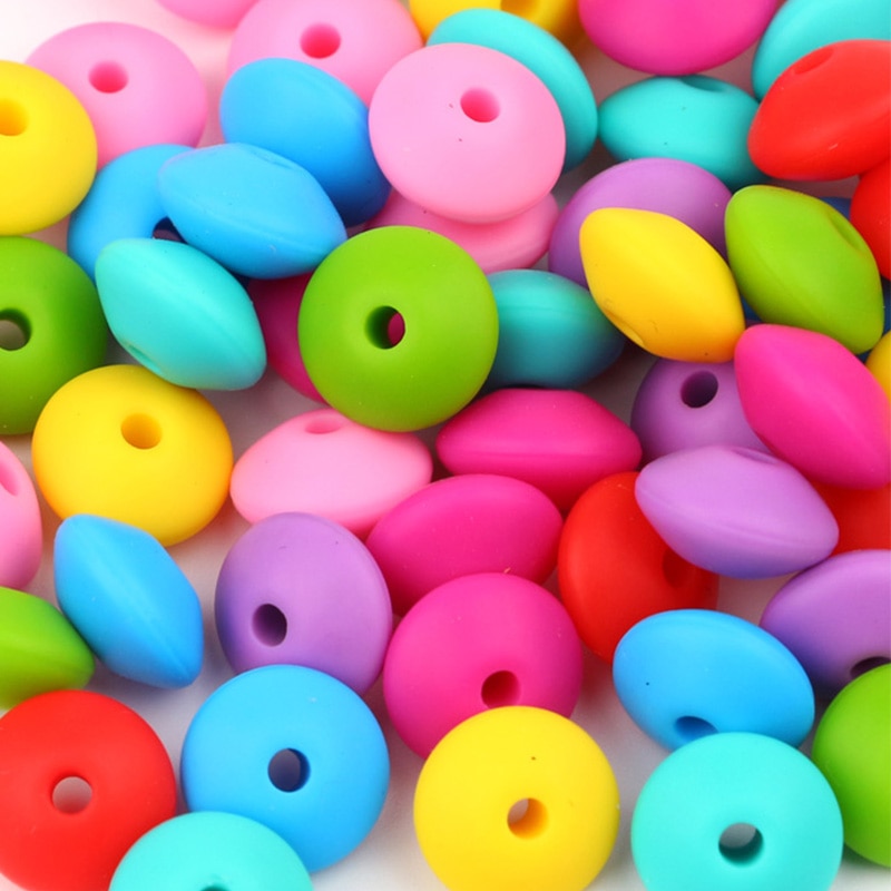 TYRY.HU 10Pcs Silicone Abacus Lentil Beads 12mm BPA Free Baby Teething Beads Chewable Baby Teethers Pacifier Chain Accessories