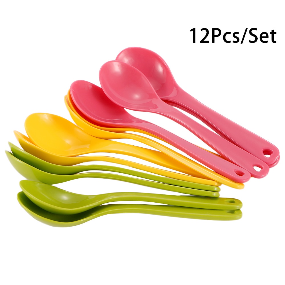 New Lovely 12 Pcs/lot Baby Toddler Feeding Spoon Safe Plastic Baby Training Eating Spoon Set Food High Quality Eating Training