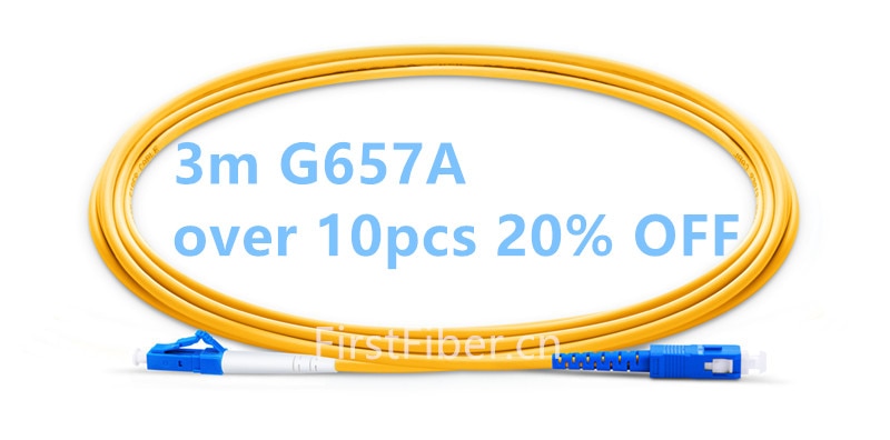 FirstFiber 3m LC UPC to SC UPC G657A Fiber Patch Cable, Jumper, Patch Cord Simplex 2.0mm PVC SM LC PC to SC PC Bend Insensitive