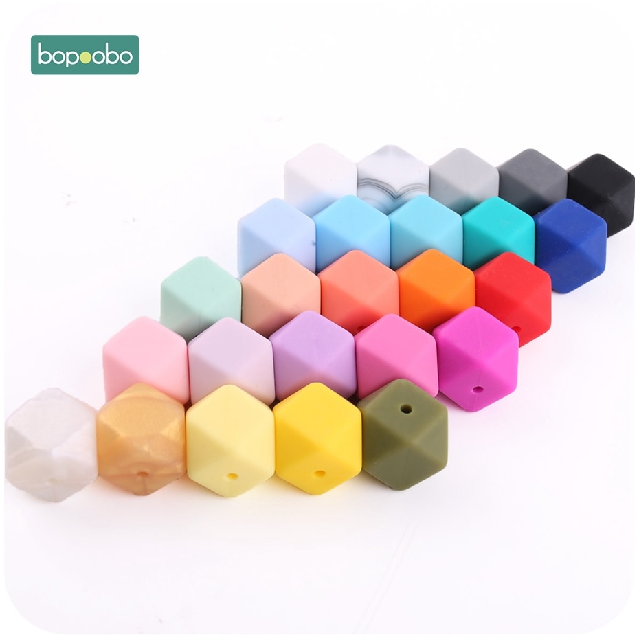 Bopoobo 17mm Silicone Beads Nursing Accessorie 10pc Colorful Silicone Hexagon Bead Montessori Toys Baby Nursing Accessories