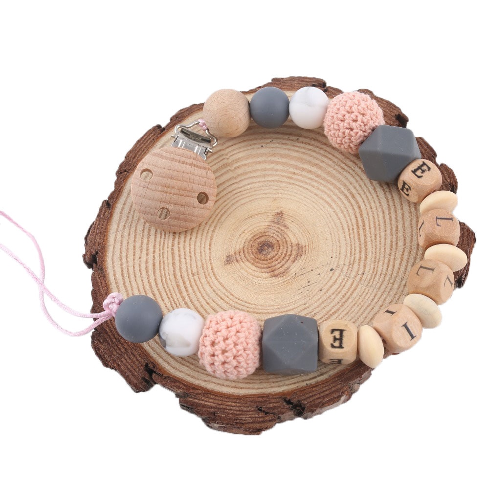 1pc Pacifier Chain Clip Personalised Name Baby Teether Gifts Wooden Rodent Nipple Holder Perle Silicone Beads Childen'S Goo