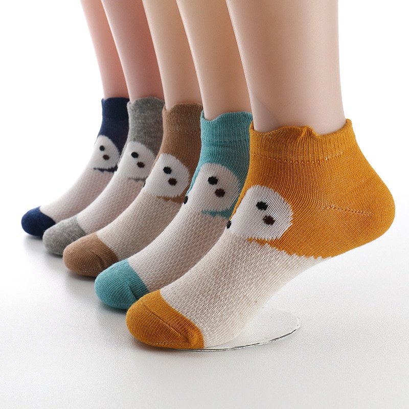 2019 Summer New Children Socks Cartoon Fox Pattern Cotton Mesh Breathable Boys Girls Boat Socks 1-10 Year Kids Socks 5 Pairs