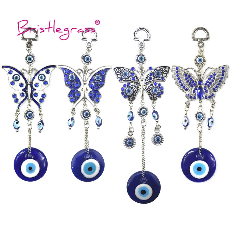 BRISTLEGRASS Türkische Blau Evil Eye Strass Schmetterling Amulette Glück Charms Wand Hängen Anhänger
