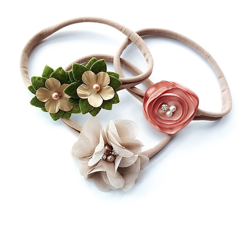 2020 New 3Pcs/Set Infant Ribbon Lace Pearl Flower Headband Rubber Rope Hairband Elastic Headwear for Kid Hair Accessories