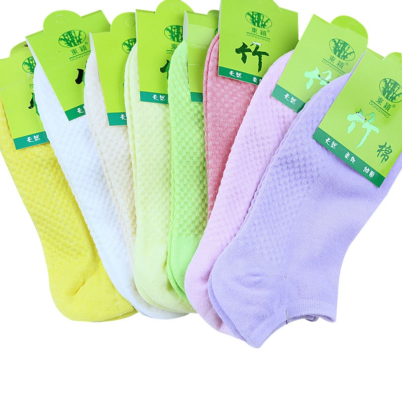 10 Pcs=5 Pairs Women Warm Comfortable Cotton Bamboo Fiber Girl Women's Socks Ankle Low Female Invisible Color Girl Hosiery 