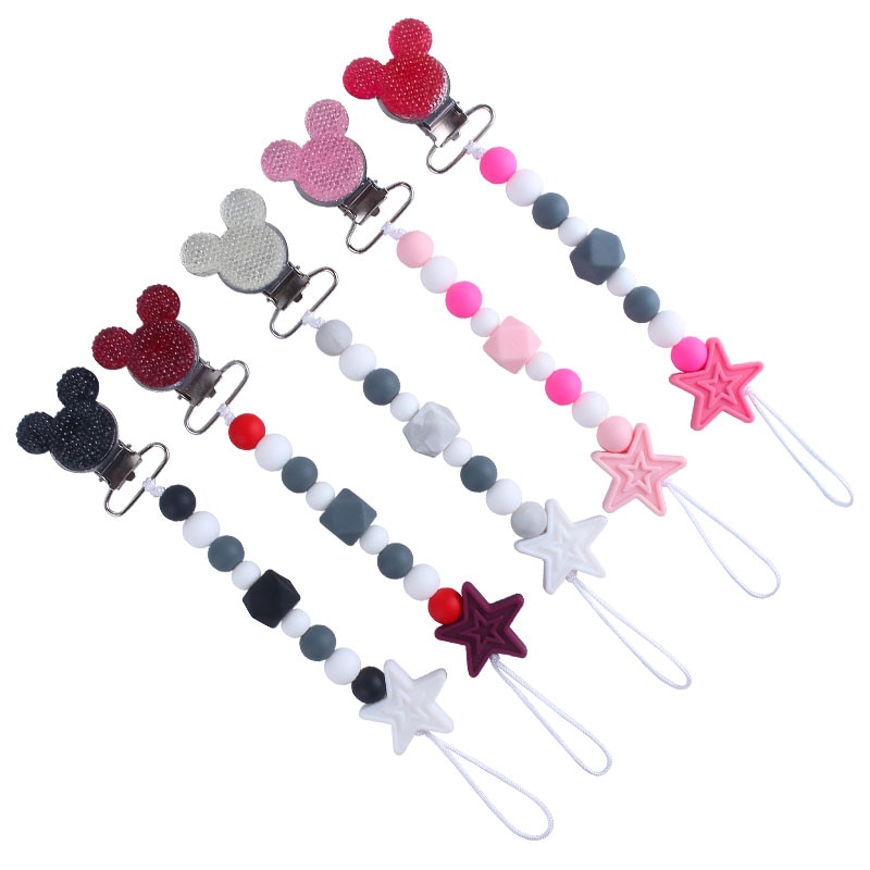 XCQGH 1Pcs Bling Bling Baby Boy Girl Pacifier Holder Chain Chew Silicone Beads Infant Pacifier Clip