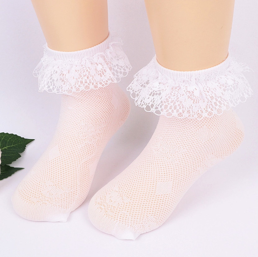 2 pairs Baby Girls Socks Cute Lace Ruffle Frilly Kids Princess Baby Girl Socks White Breathable Ultra Mesh Socks for Children