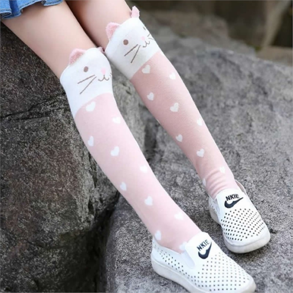 autumn period children's socks Cotton stereo cat ear socks girls Cartoon for straight baby knee-high socks