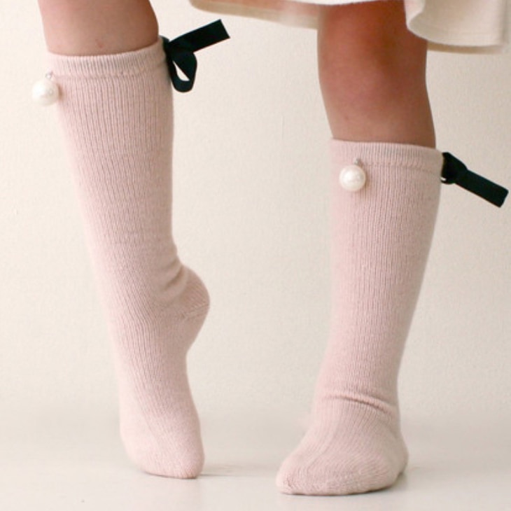 Baby kids socks girls ribbon pearl design knee high socks toddler baby long socks autumn winter Calcetines para nios
