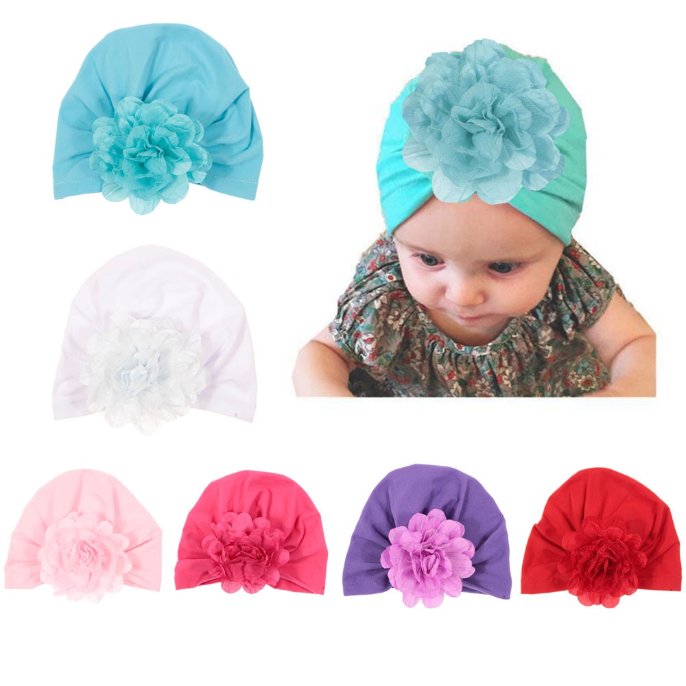New Soft Baby Toddler Turban Hat with Flower Cotton Blend Newborn Caps Beanie Top Knot Infant Photo Props Kids Shower Gift