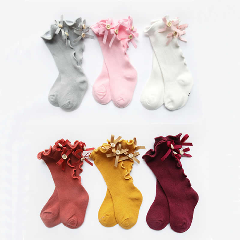 kids baby socks knee high infant girl bowknot black fungus baby socks cotton knee socks leg warm children their girls new lace