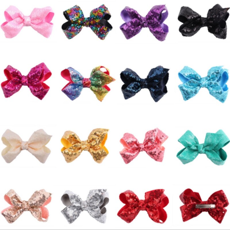 New Cute Baby Girls Sequins 12cm Large Bowknot Rainbow Bows Hairpin Hair Pin Princess Cute