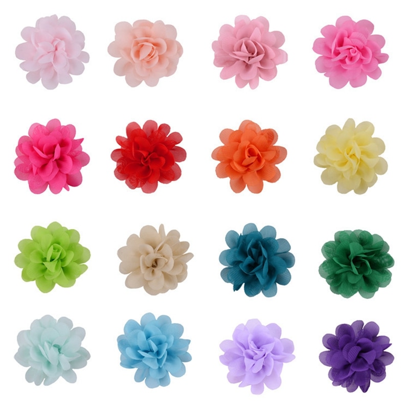 2" 20pcs/lot Chiffon Fabric Flowers for Diy Baby Girls Headband Hair Clips Handmade Clothes Caps Shoes Hair Accessories