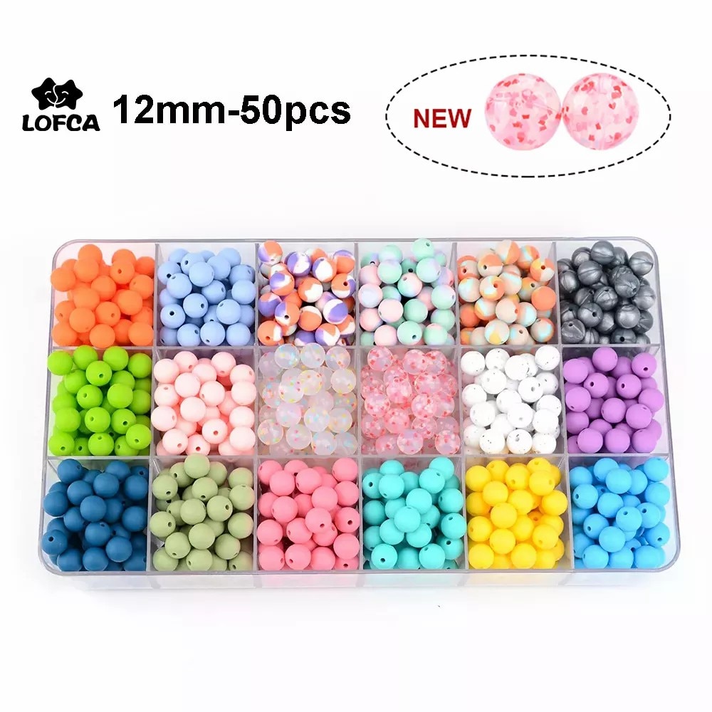 LOFCA Silicone Beads 12mm 50pcs/Lot Teething Necklace Round Silicone Bead Baby Teether Toy Silicone BPA Free Newborn Nursing