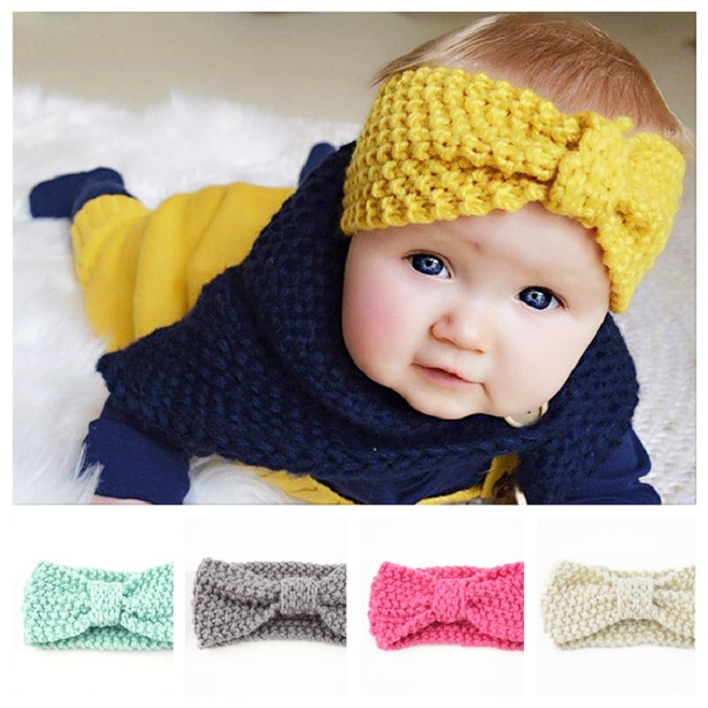 Knitted Baby Headwear Bowknot Elastic Turban Hairband Newborn Toddler Head Wrap Winter Ear Warmer Headwear Girls Headbands TS166