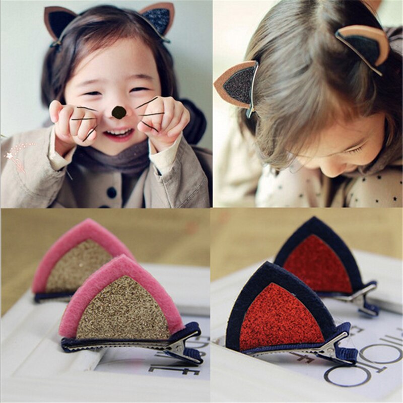 New Good Quality Lovely Kids Baby Grils Children Cute Sequins Cat Ear barrettes Hair Clips Hairpins Kids Hair Accessories