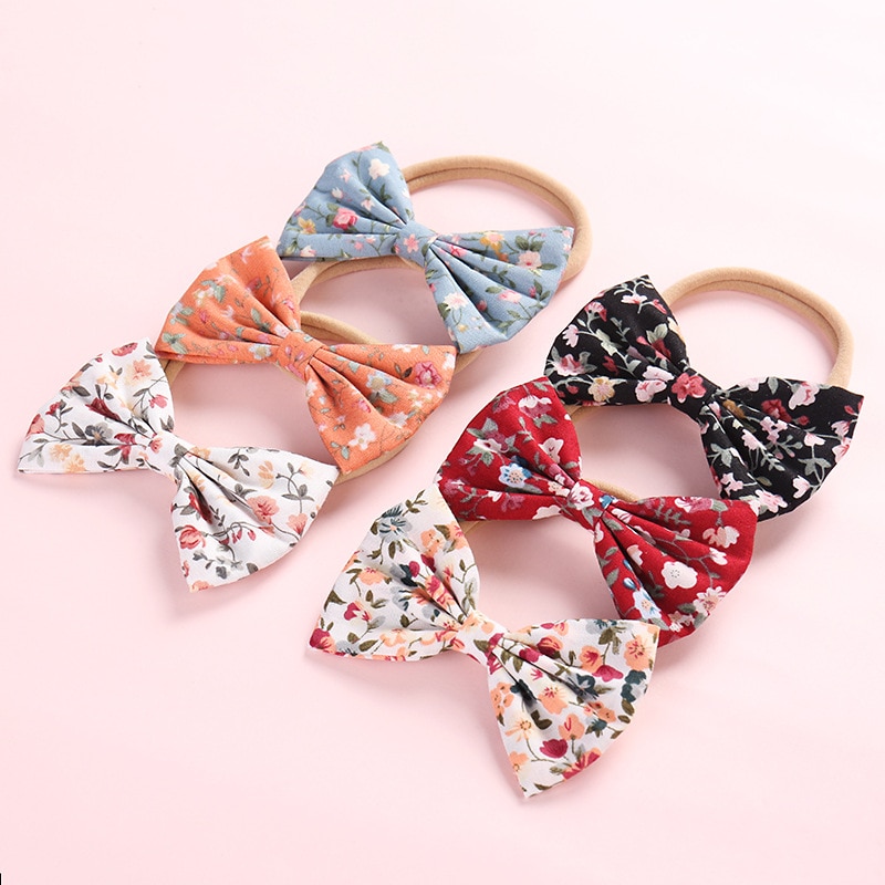 1PCS Print Flower Bow Hair Band Nylon Headband For Children Girls Kid Stretch headbands Cute Headwear Hair Accessories Head Wrap