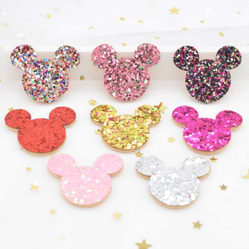 20Pcs 35mm Glitter Stoff Gepolsterte Appliques Pailletten Maus Patches für Handwerk Kleidung DIY