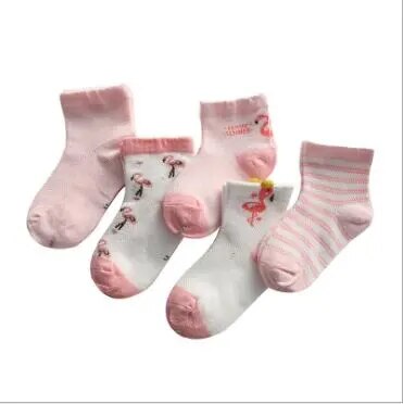 New socks 0-5 Year 5 pairs spring and summer mesh thin section children's socks cotton tube cartoon kids boys girls baby so