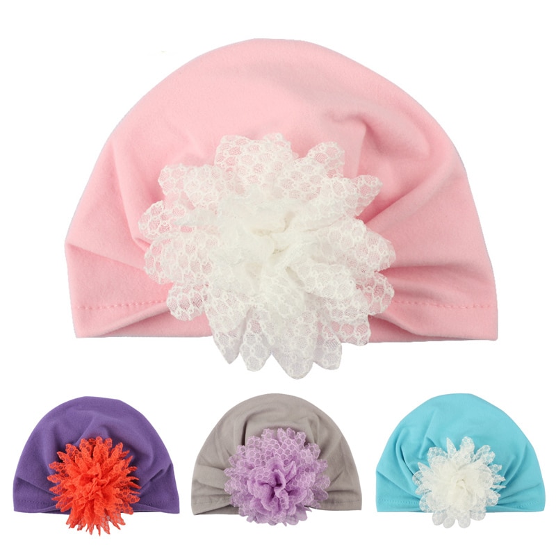 Yundfly New Flower Baby Girl Hat Newborn Photography Props Turban Hat Girls Cotton Infant Beanie Cap Kids Hair Accessories