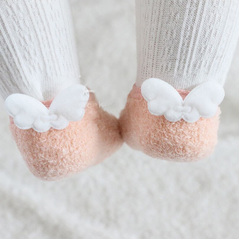 Adorable angel wing design newborn baby socks cozy terry infant kids floor socks children anti-slip shoes socks