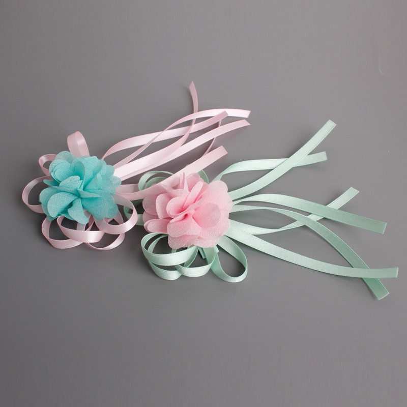 Rainbow Flower Hair Bows With Rubber Band For Kids Girls Tassel Ponytail Flower Bows Elastic Hair Band Hair Accessories