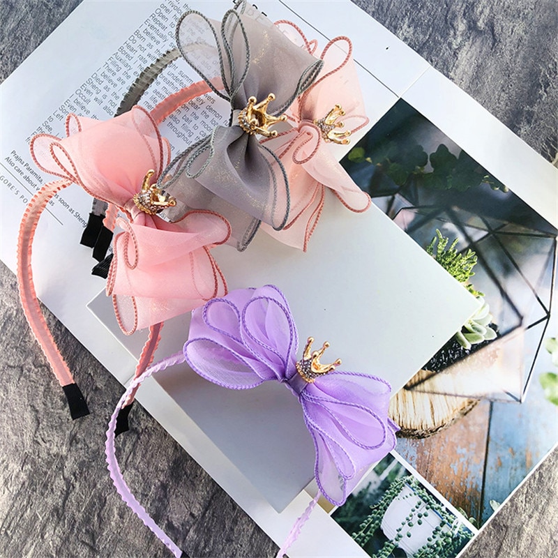 Cute Crown Bowknot Hairbands 2020 Solid Colors Sweet Hairband Children Hair Hoop Children Accessories Fashion Lovely Headwear
