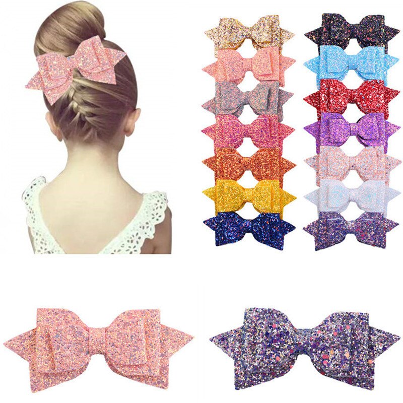 5 inch Mermaid Hair Bows Glitter Hair Clip Rose Gold Sparkly Leather Pretty Headband Hairpins Princess Party Headdress