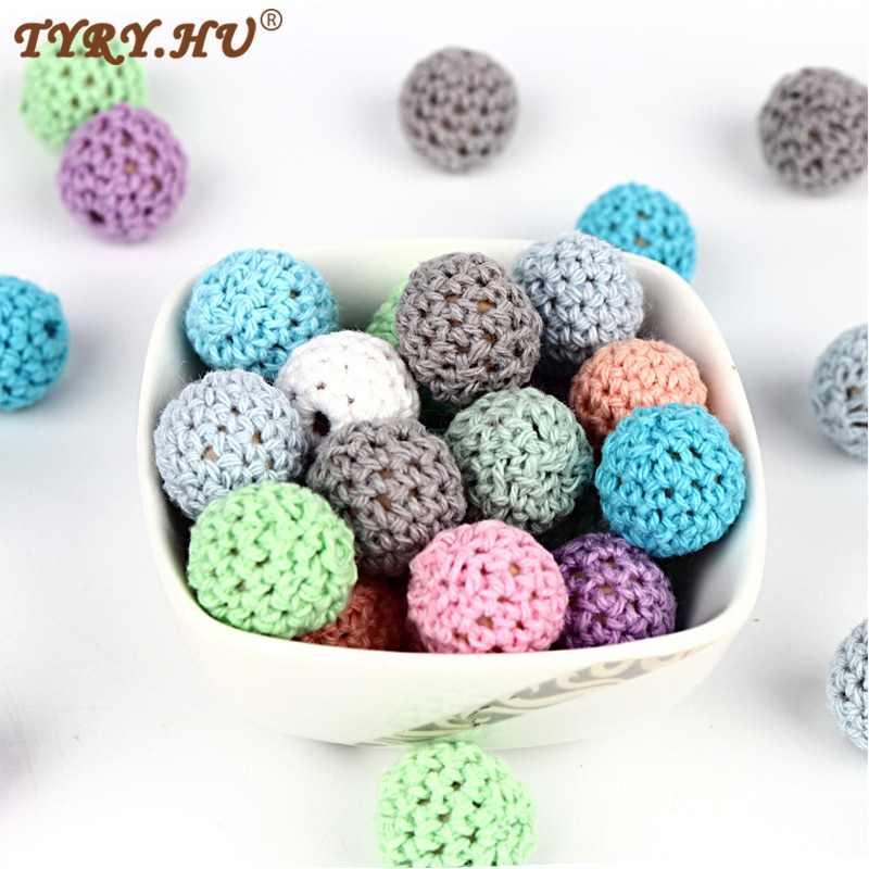 TYRY.HU 10Pcs Wooden Chewable Beads 16mm Baby Teether Toys DIY Craft Jewelry Crochet Beads Pacifier Chain Accessories