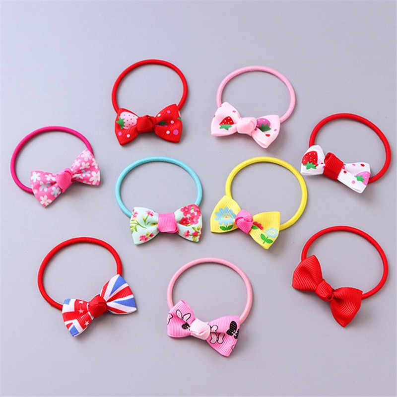 20 Pcs/set Fashion Small Bowknot Elastic Rubber band Head rope Mini Solid Ribbow Bow Tie For Girls Hair Accessories 20 colors