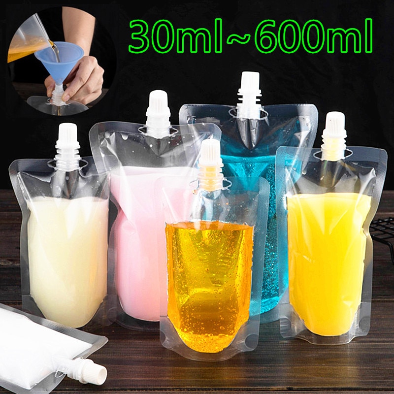 100 stücke 30ml ~ 600ml Transparent aufstehen Auslauf Getränke Taschen Kunststoff Auslauf Beutel für