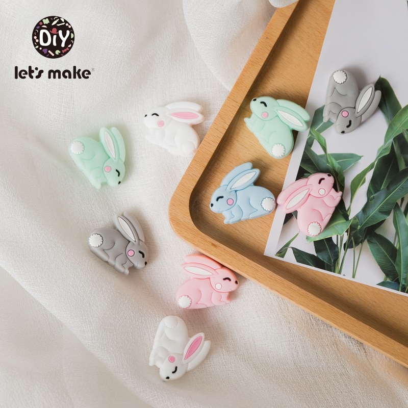 Let's Make DIY Silicone Rabbit Beads 3PC BPA Free SiliconeTeething Jewelry Making Necklace Beads Silicone Animal Nursing Pe