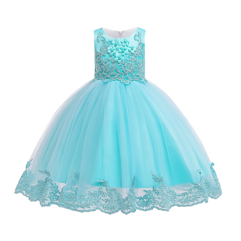 Applique Lace Girls Dress Party Girl Summer Dresses Children Birthday Princess Wedding Bridesmaid Dresses 3-10 Years Vestidos