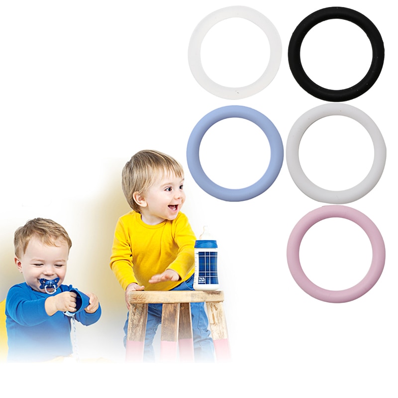 5Pcs O-Rings Silicone Baby Dummy Pacifier Chain Clips Adapter Holder Bite Ring BPA Free Baby Teether Beads For Teething