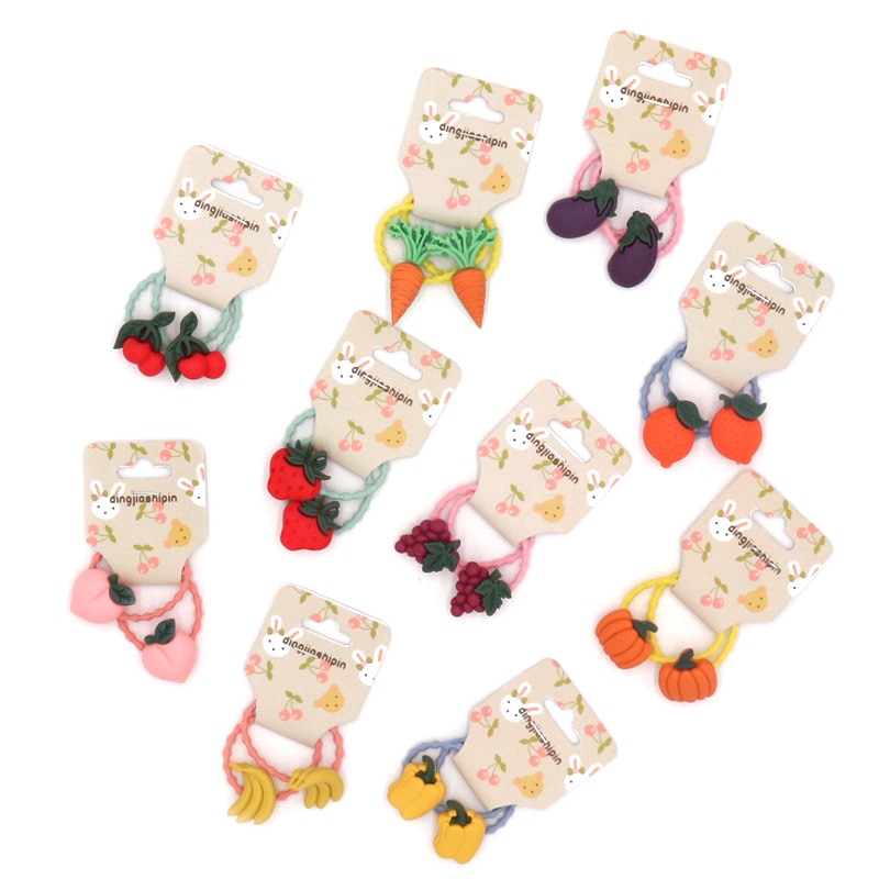3CM Rubber Band Fruits Vegetables Cartoon Style Hair Rope Girl Baby Safe Elastic Hair Bands Ponytail Holder Kid Hair Accessories