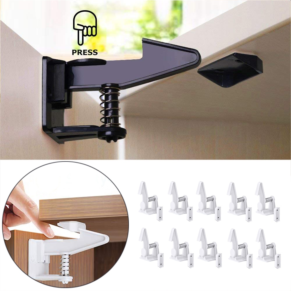 10sets Cabinet Lock Children Protection Baby Safety Security Lock for Kids Drawer Door Child Toddler Invisible Closet Locker