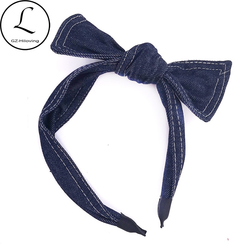 GZhilovingl Summer Baby Girls Blue Denim Headbands Headwear 2019 Casual Childs Toddler Big Bow Hair Bands Accessories Kids Gift